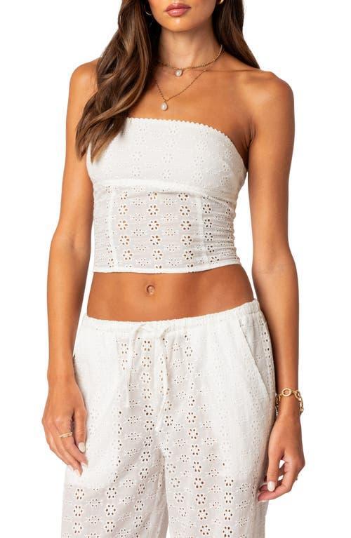 EDIKTED Lemon Eyelet Lace-Up Corset Crop Tube Top Product Image