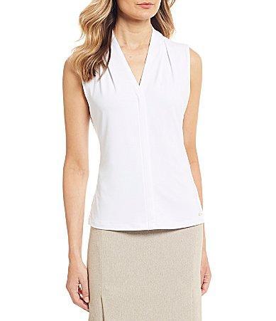 Calvin Klein Matte Jersey V-Neck Shoulder Pleat Sleeveless Top Product Image