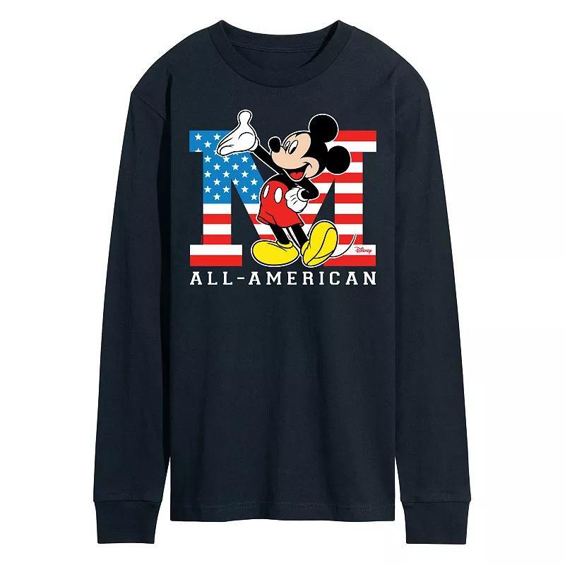 Disneys Mickey Mouse Mens Flag All American Long Sleeve Blue Product Image