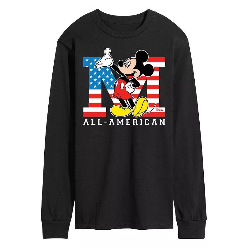 Disneys Mickey Mouse Mens Flag All American Long Sleeve Blue Product Image