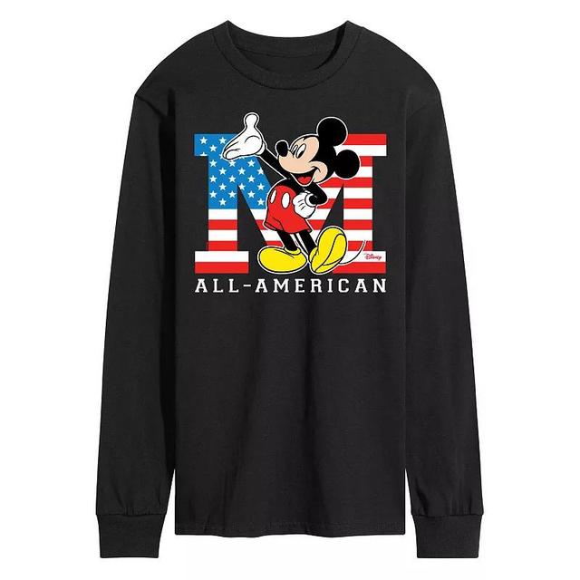 Disneys Mickey Mouse Mens Flag All American Long Sleeve Blue Product Image