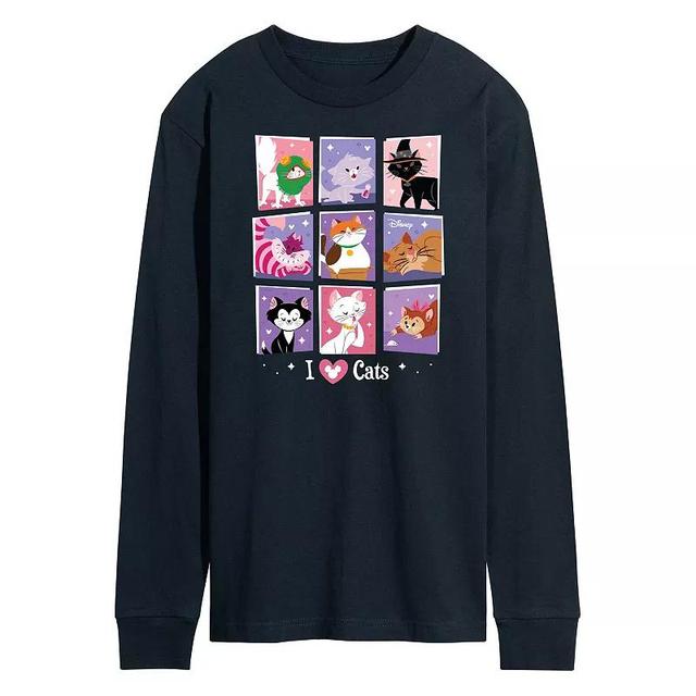 Disneys Mens Grid Of Assorted Cats Long Sleeve Graphic Tee Blue Product Image