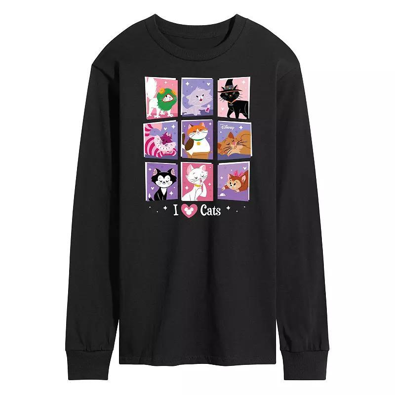 Disneys Mens Grid Of Assorted Cats Long Sleeve Graphic Tee Blue Product Image