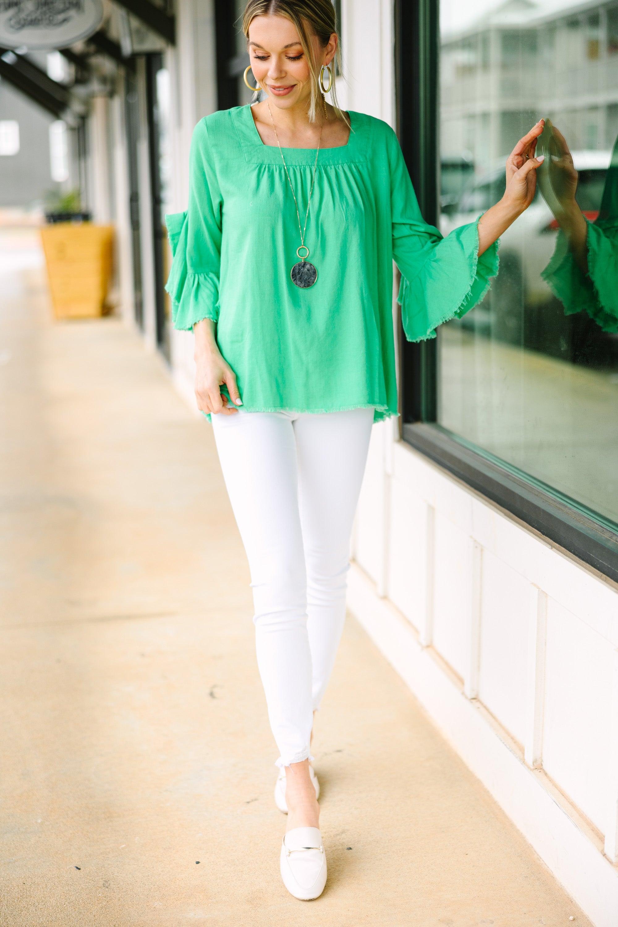 On Your Side Lime Green Linen Blouse Female Product Image