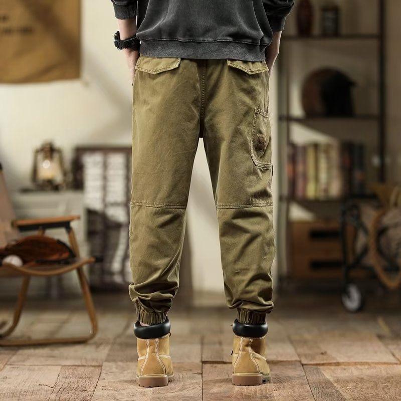 Drawstring Waist Plain Cropped Harem Cargo Pants Product Image