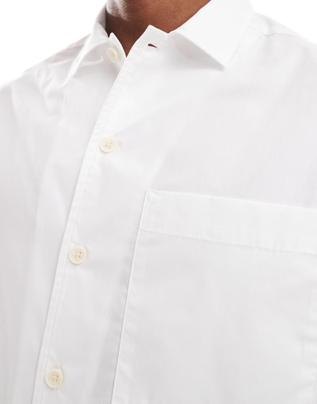 ASOS DESIGN boxy oversized button poplin shirt in white Product Image