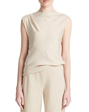 Asymmetric Drape Cap-sleeve Blouse In Oat Sand Product Image