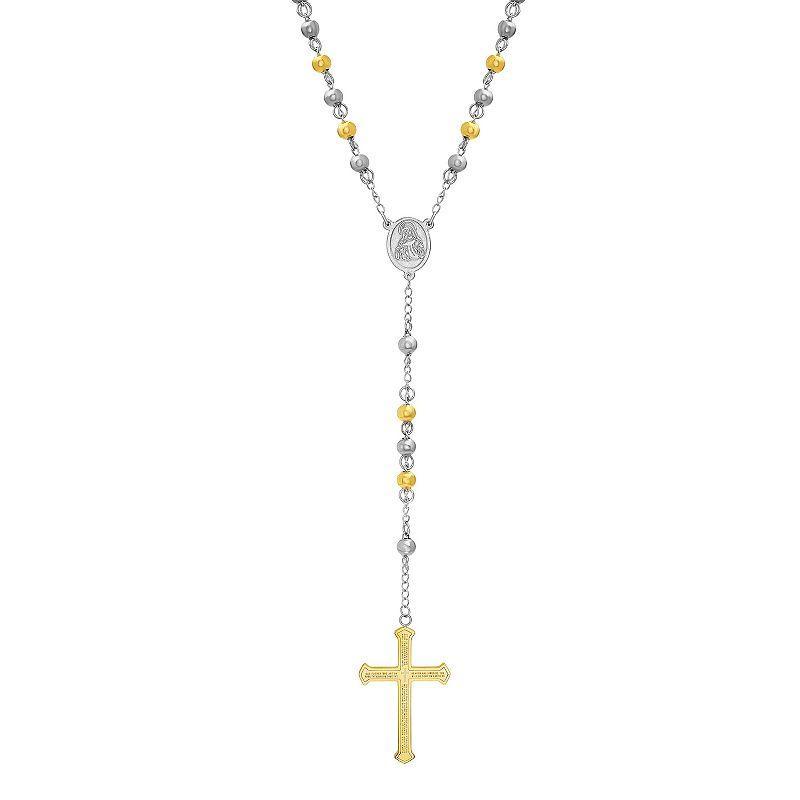 Mens Two-Tone Stainless Steel The Lords Prayer Rosary Necklace, Two Tone Product Image