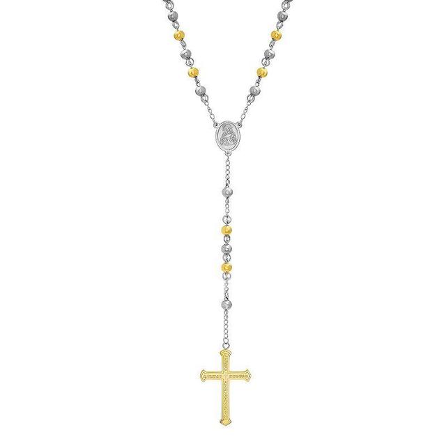 Mens Two-Tone Stainless Steel The Lords Prayer Rosary Necklace, Multicolor Product Image