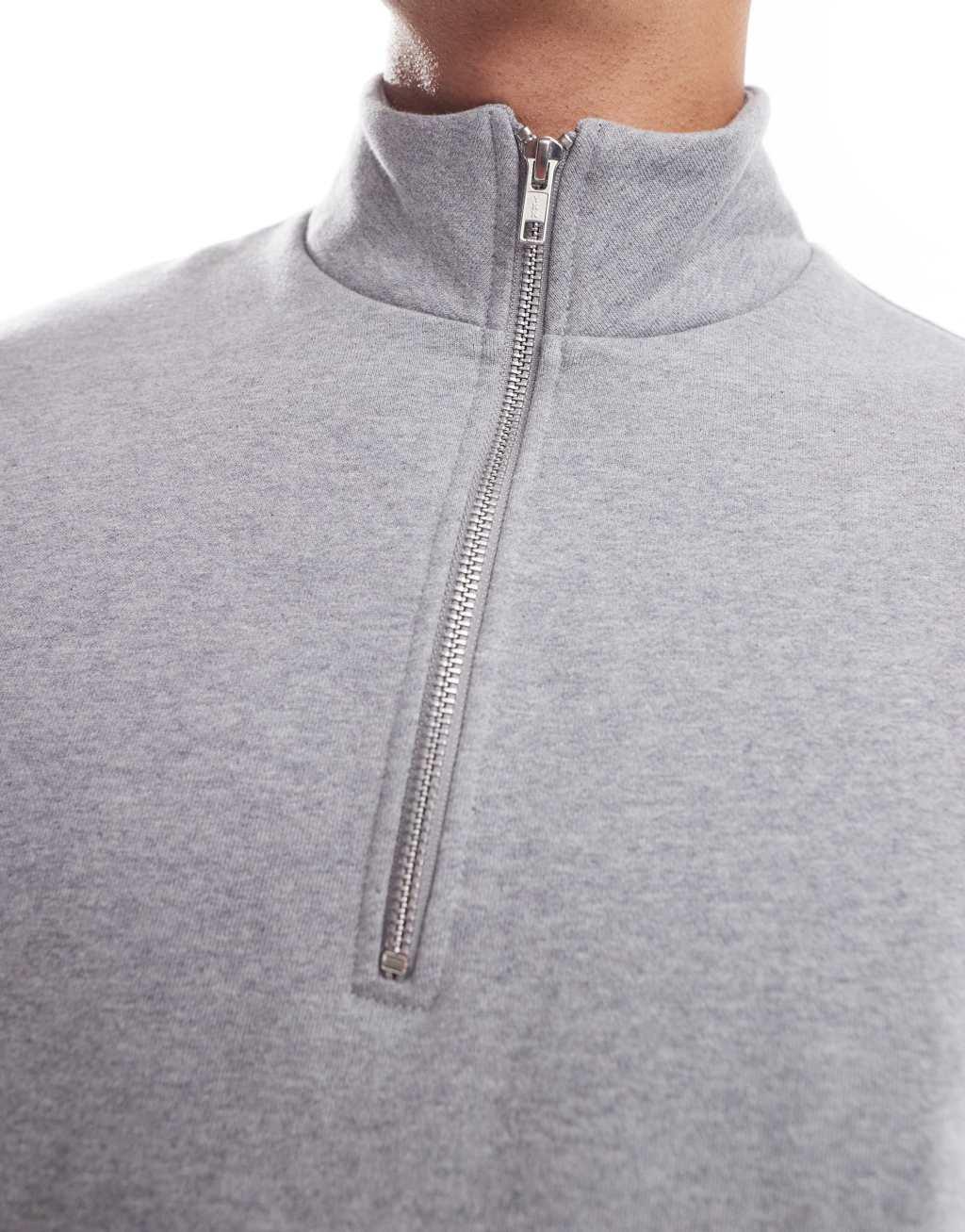 ASOS DESIGN premium heavyweight boxy oversized quarter zip sweatshirt 400gsm in gray heather Product Image