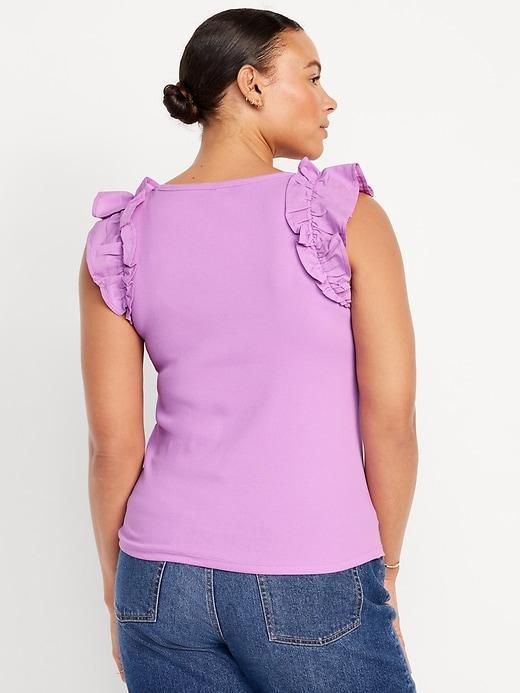 Ruffled Mixed Fabric Tank Top Product Image