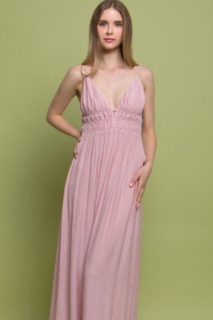 Woven V-Neck Open Back Maxi Dress Product Image