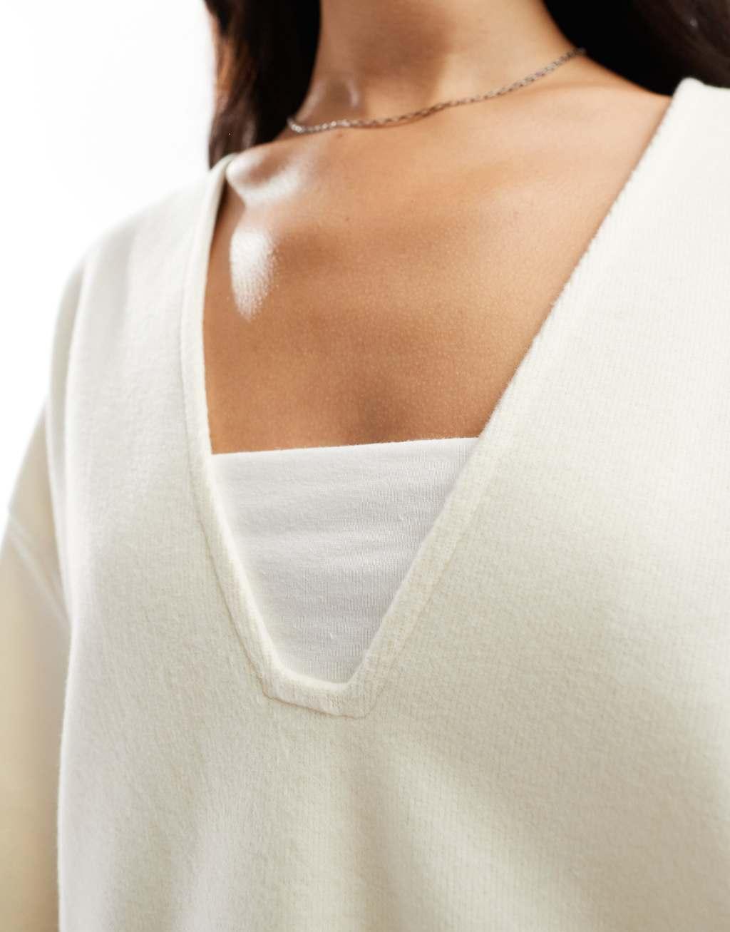 ASOS DESIGN supersoft clean plunge v neck sweater in white Product Image