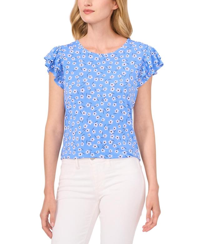 CeCe Womens Double Ruffled-Sleeve Printed Knit Top Product Image