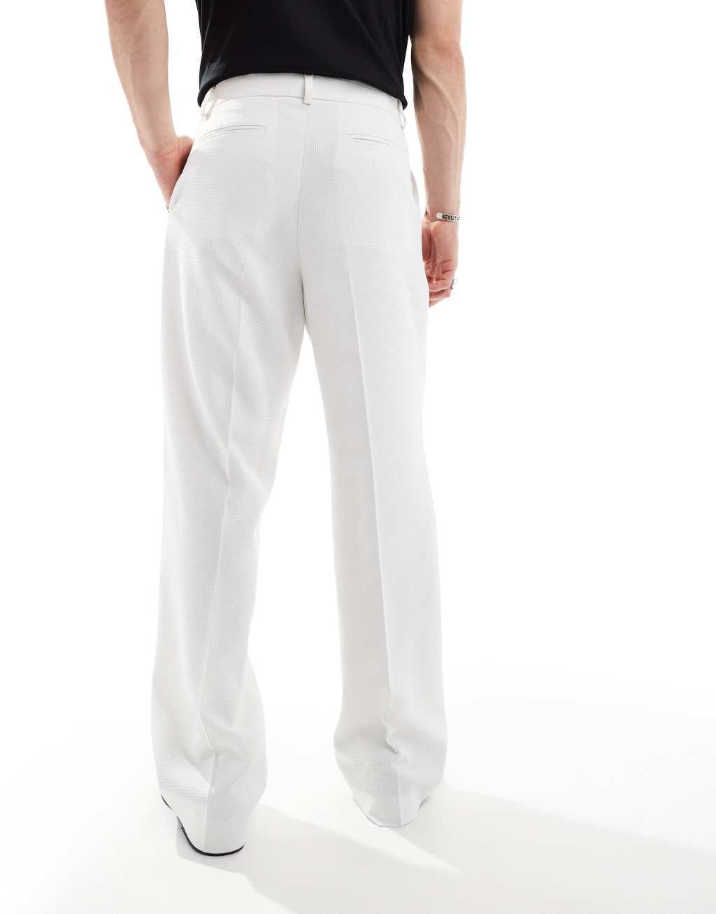 ASOS DESIGN smart wide leg pants in white textured fabric Product Image