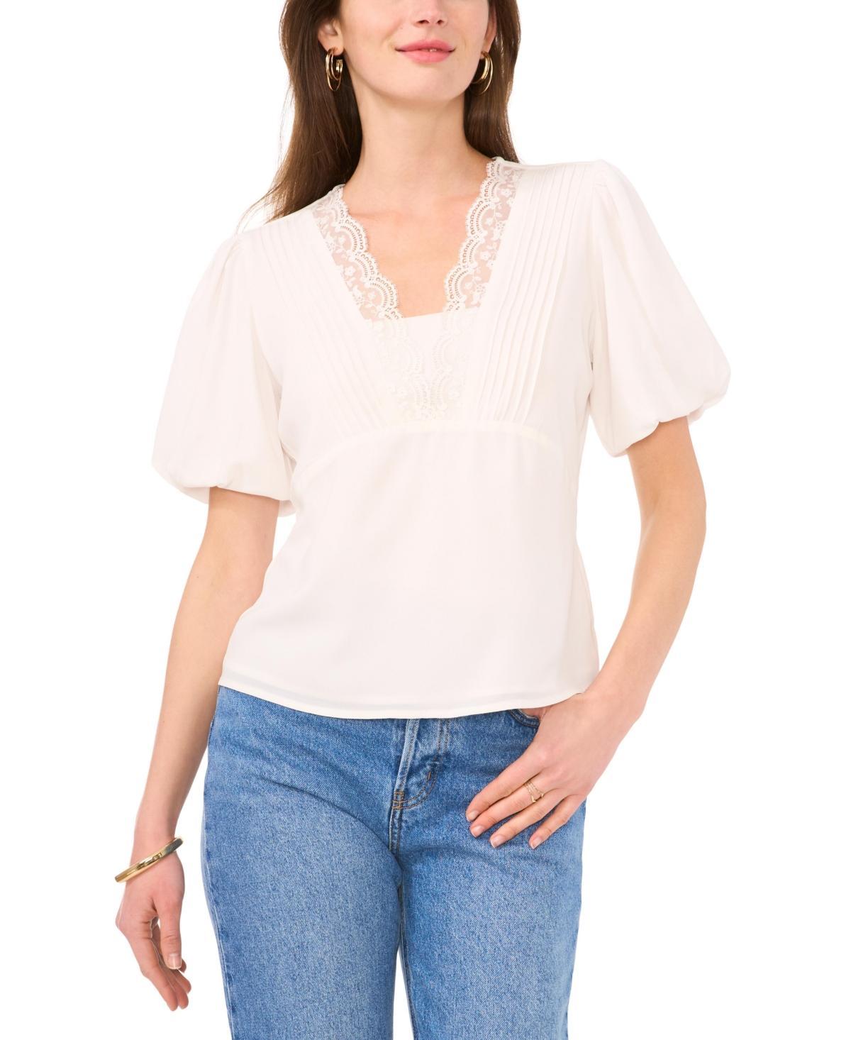 Vince Camuto Womens Lace-Trim Puff-Sleeve Top Product Image