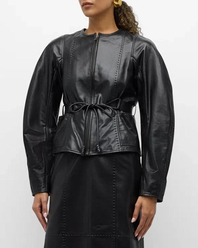 Aidan Stitched Leather Jacket with Belt Product Image