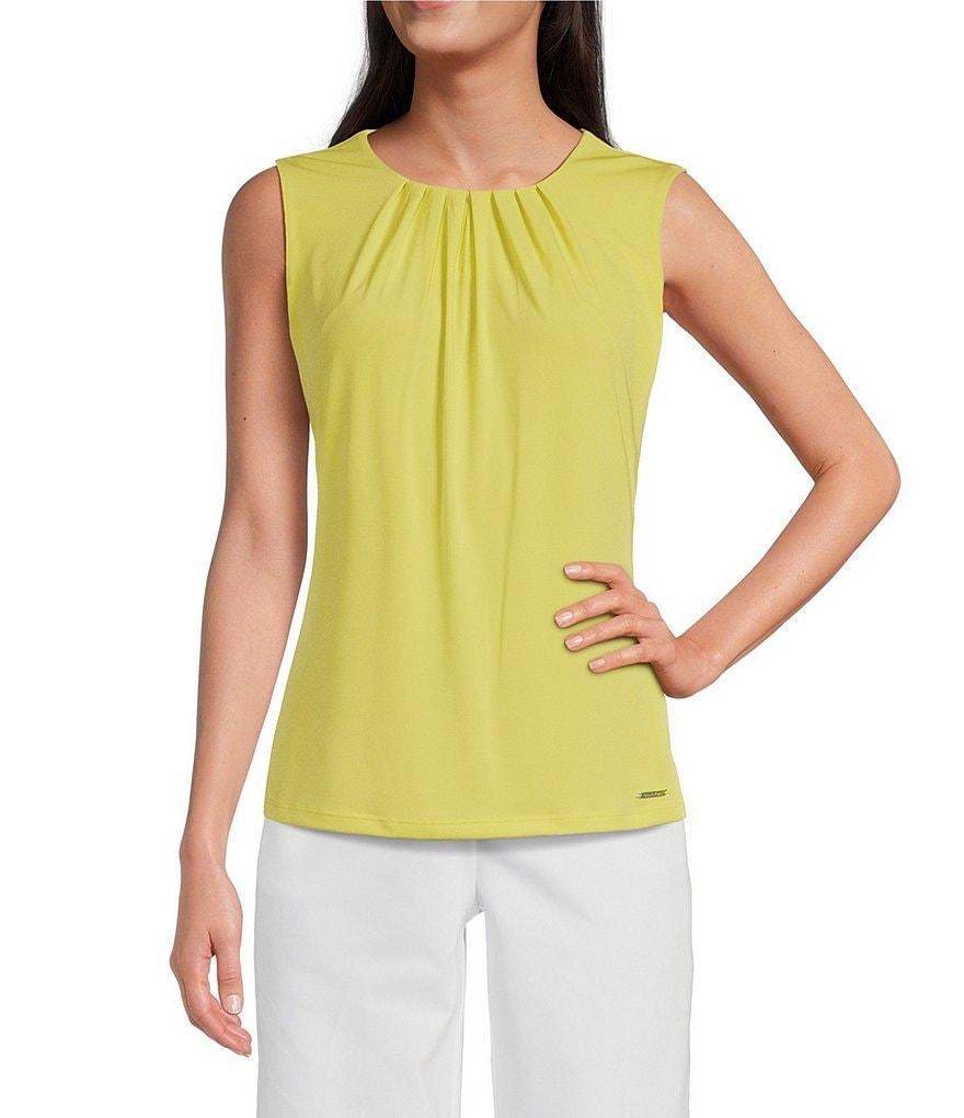 Calvin Klein Stretch Pleated Crew Neck Sleeveless Cami Top Product Image