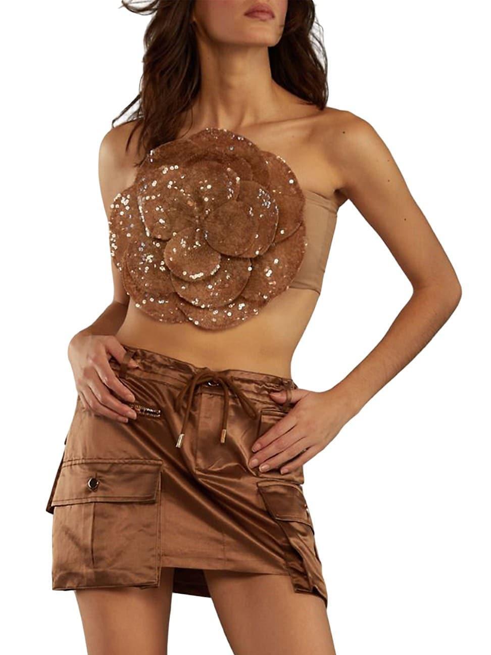 Womens Sequined Floral Bandeau Top Product Image