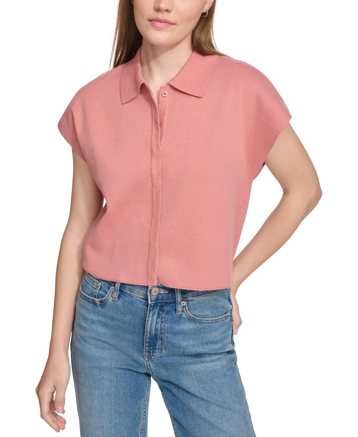 Calvin Klein Jeans Womens Extended-Shoulder Covered-Placket Top Product Image