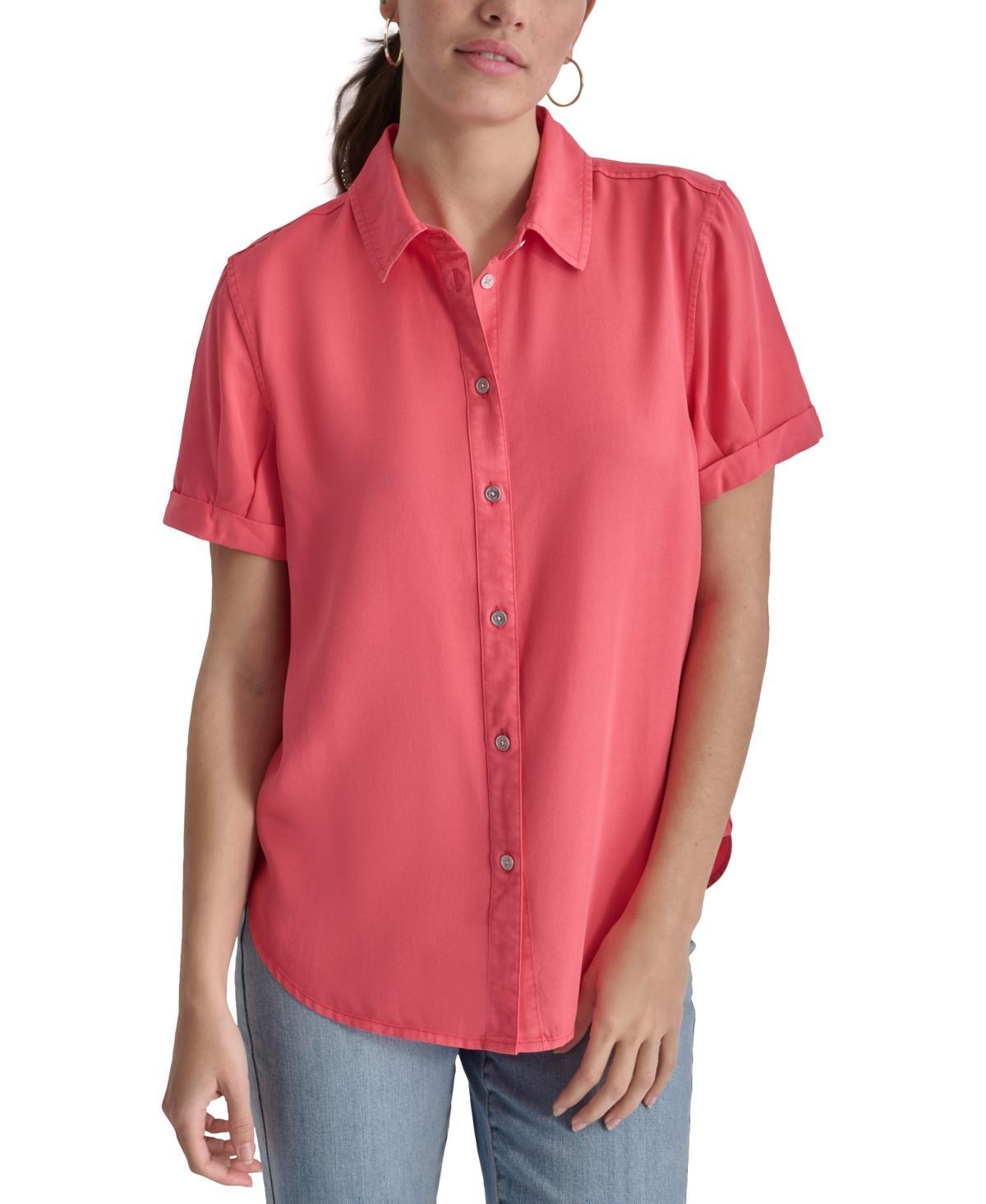 Dkny Jeans Womens Rolled-Sleeve Button-Up Shirt Product Image