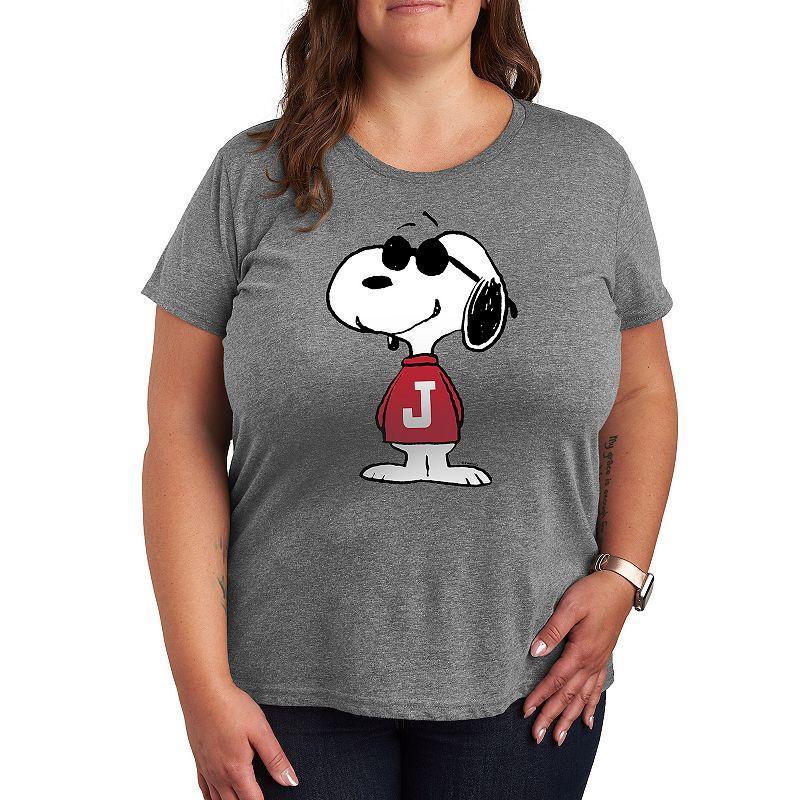 Plus Peanuts Snoopy Joe Cool Pose Graphic Tee, Womens Grey Royal Blue Product Image