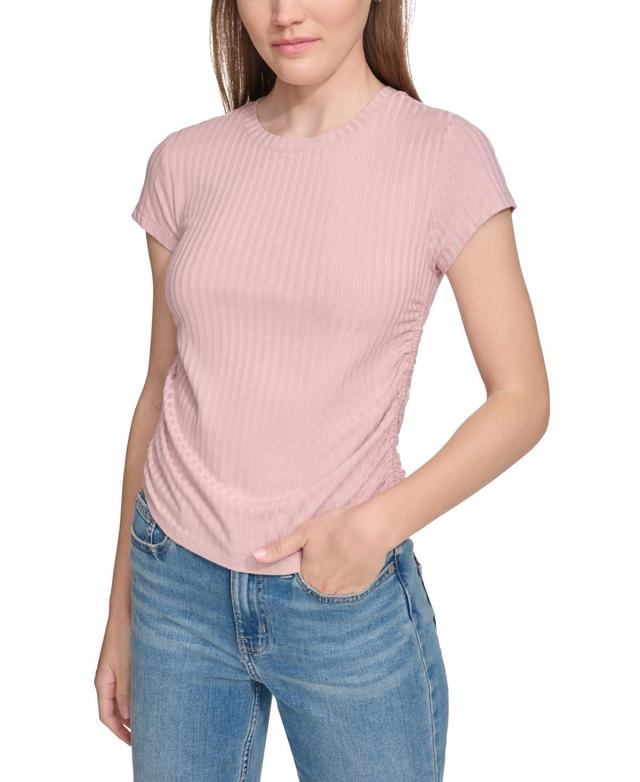 Calvin Klein Jeans Womens Short-Sleeve Side-Ruched Crop Top Product Image