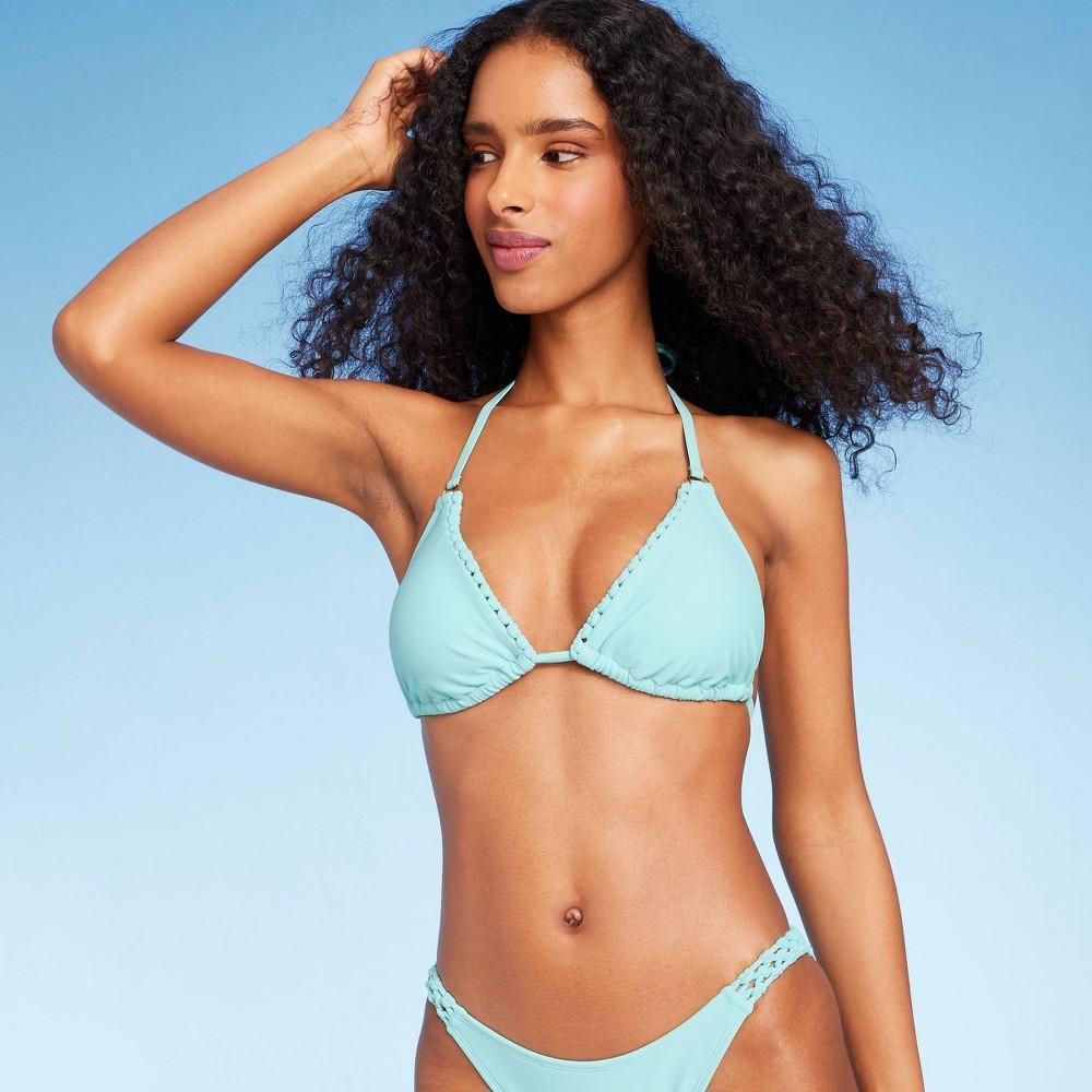 Womens Macram Detail Halter Triangle Bikini Top - Shade & Shore Teal Blue M Product Image