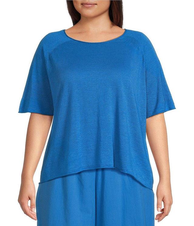 Eileen Fisher Plus Size Organic Linen Cotton Crew Neck Elbow Raglan Sleeve Coordinating Top Product Image