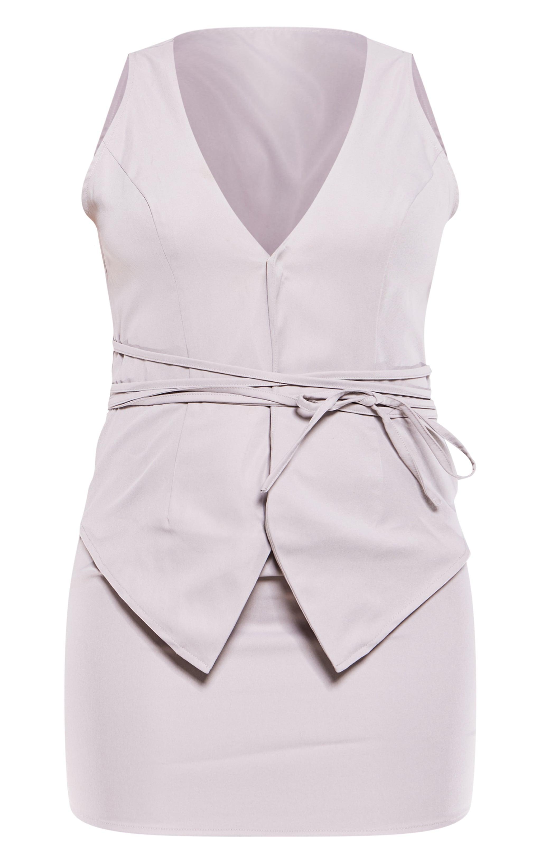 Grey Tie Wrap Waist Vest Mini Dress Product Image