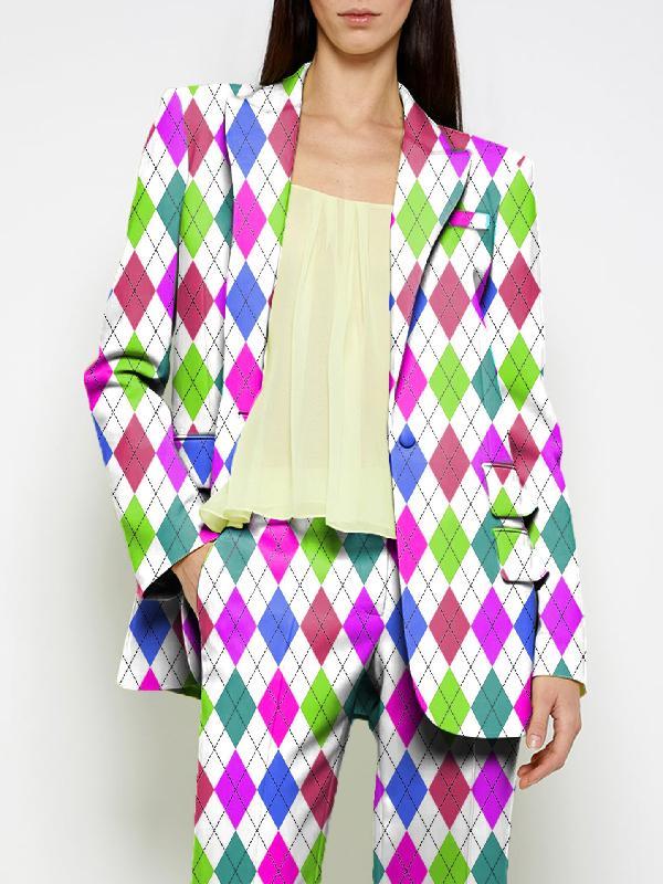 Long Sleeves Loose Buttoned Pockets Printed Shoulder Pad Notched Collar Blazer Jackets&Coats Outerwear Product Image