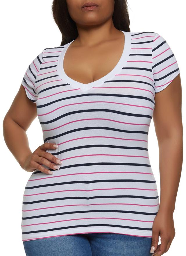 Womens Plus Size Basic Striped V Neck Tee Product Image