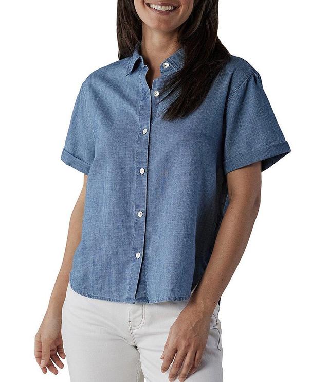 The Normal Brand Chambray Rosie Collared Neckline Short Sleeve Top Product Image