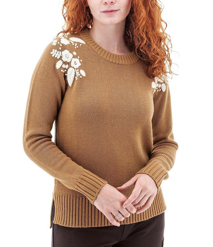 Aventura Lindley Embroidered Ribbed Neck Long Sleeve Sweater Product Image