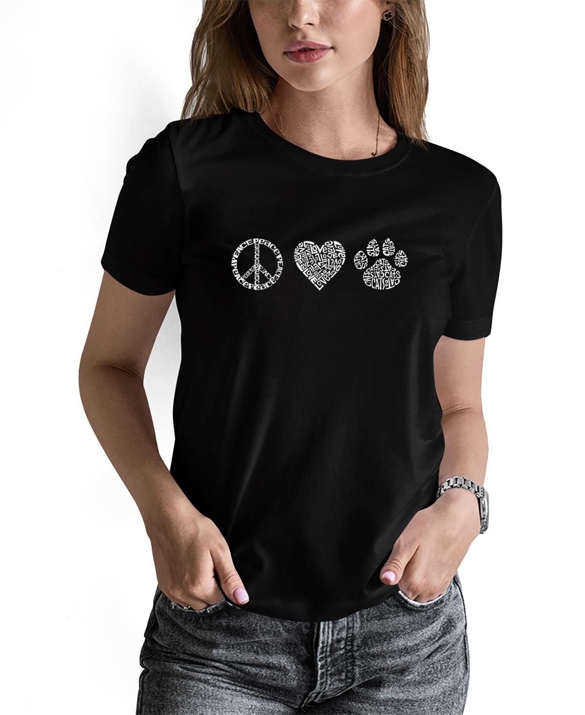 La Pop Art Womens Peace Love Cats Word Art T-shirt Product Image