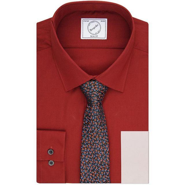 Mens Bespoke Slim-Fit Dress Shirt, Pocket Square & Tie Set Red Product Image