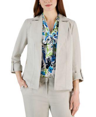 Kasper Womens Linen-Blend Open-Front Seamed Roll-Tab Blazer Product Image