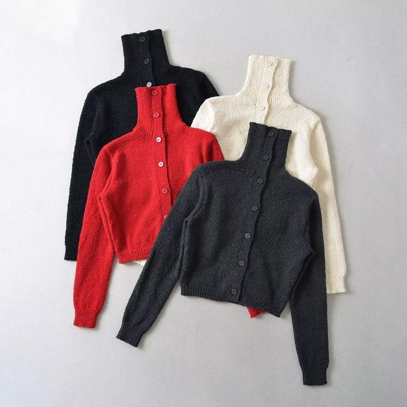 Hooded Plain Button Up Crop Cardigan Product Image