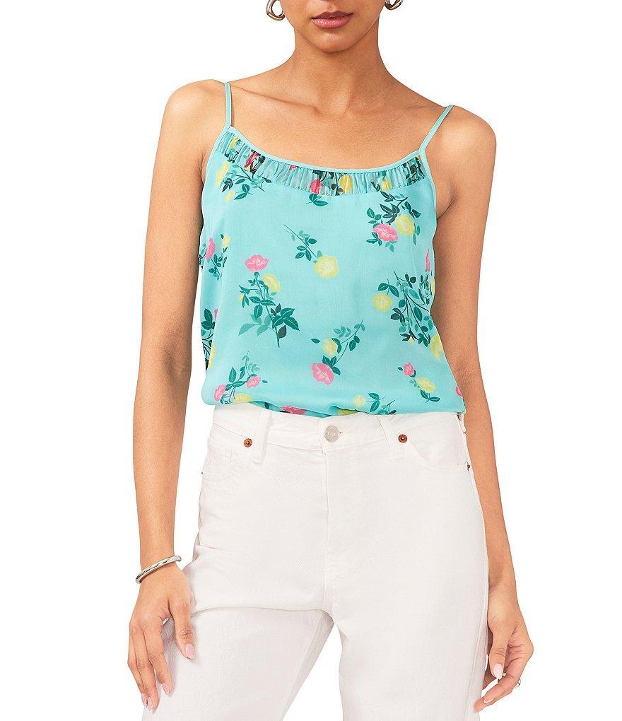 1. STATE Floral Printed Crinkle Detail Scoop Neck Sleeveless Cami Product Image