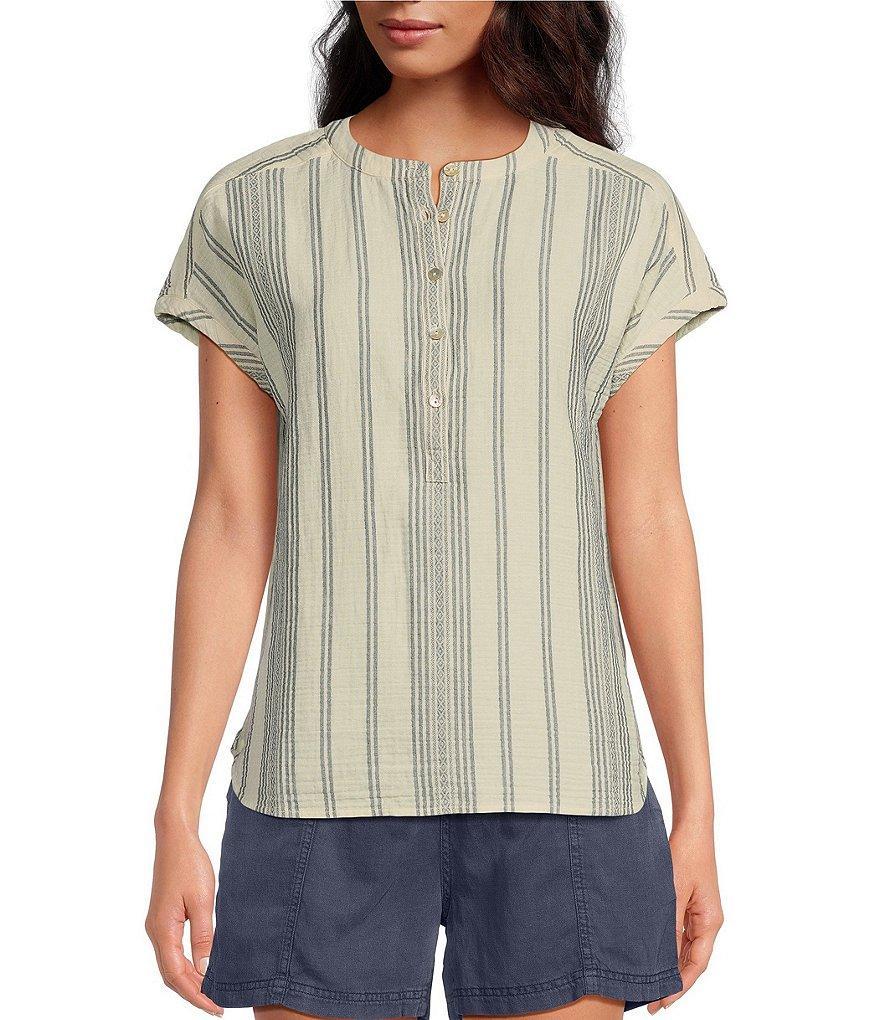 Faherty Dream Cotton Gauze Short Sleeve Desmond Striped Top Product Image