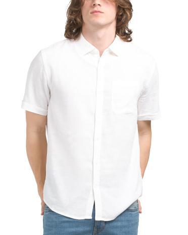 Linen Viscose Blend Short Sleeve Notch Collar Solid Shirt for Men Product Image