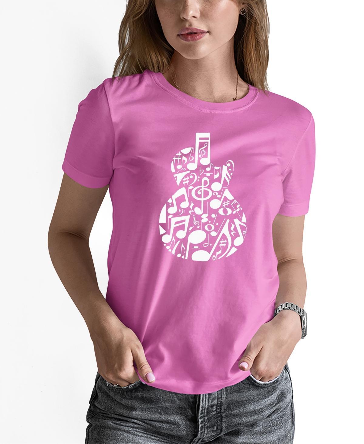 La Pop Art Womens Music Notes Guitar Word Art Short Sleeve T-shirt Product Image