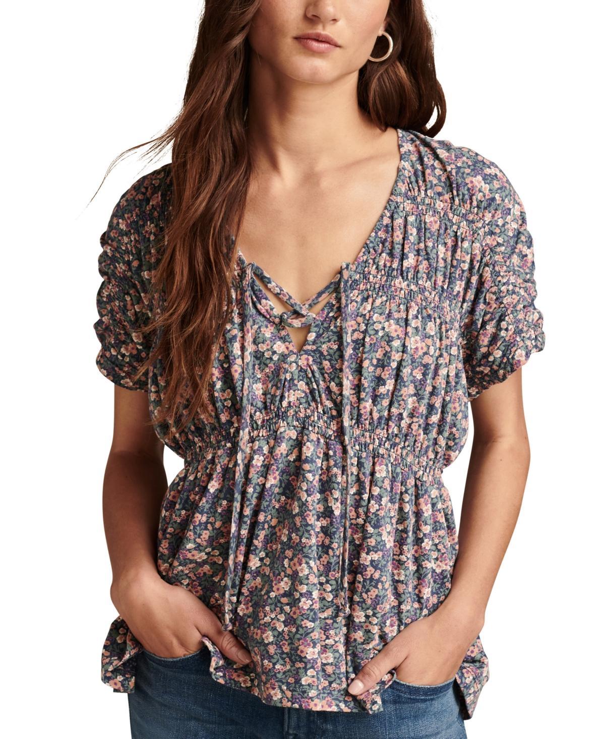 Lucky Brand Womens Printed Cotton Smocked Peplum Top product image