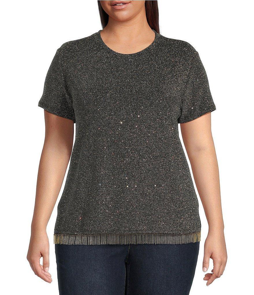 Moa Moa Plus Size Short Sleeve Metallic Crew Neck Top product image