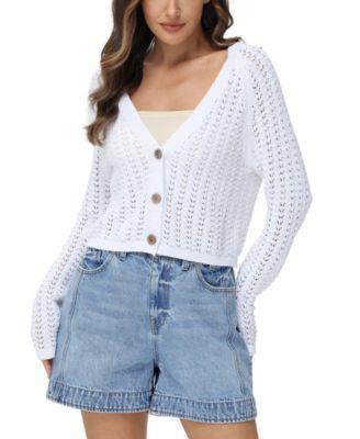 Women's Cotton Pointelle Cropped Cardigan Product Image