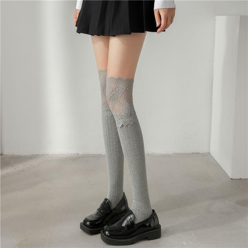 Plain Lace Trim Over-The-Knee Socks Product Image