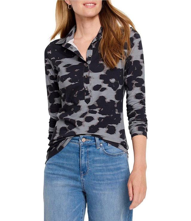 NIC + ZOE Henley Ink Dot Collar Neck Long Sleeve Top Product Image