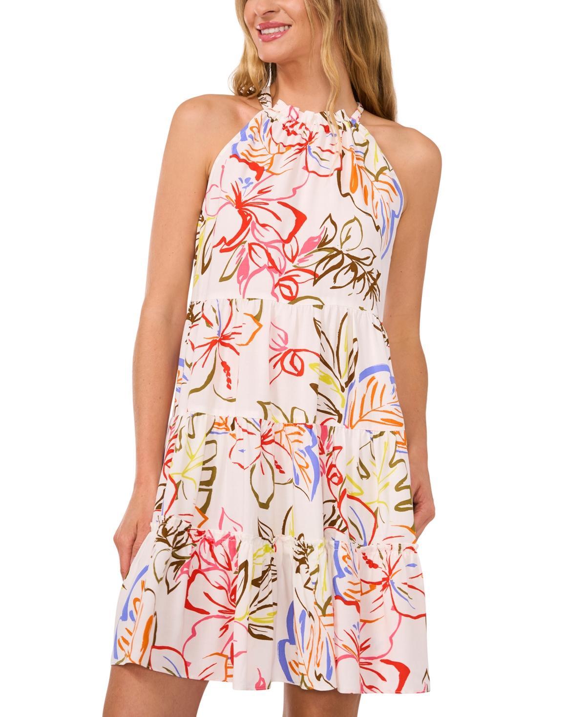 Women's Tropical Tie-Back Halter Tiered Mini Dress Product Image