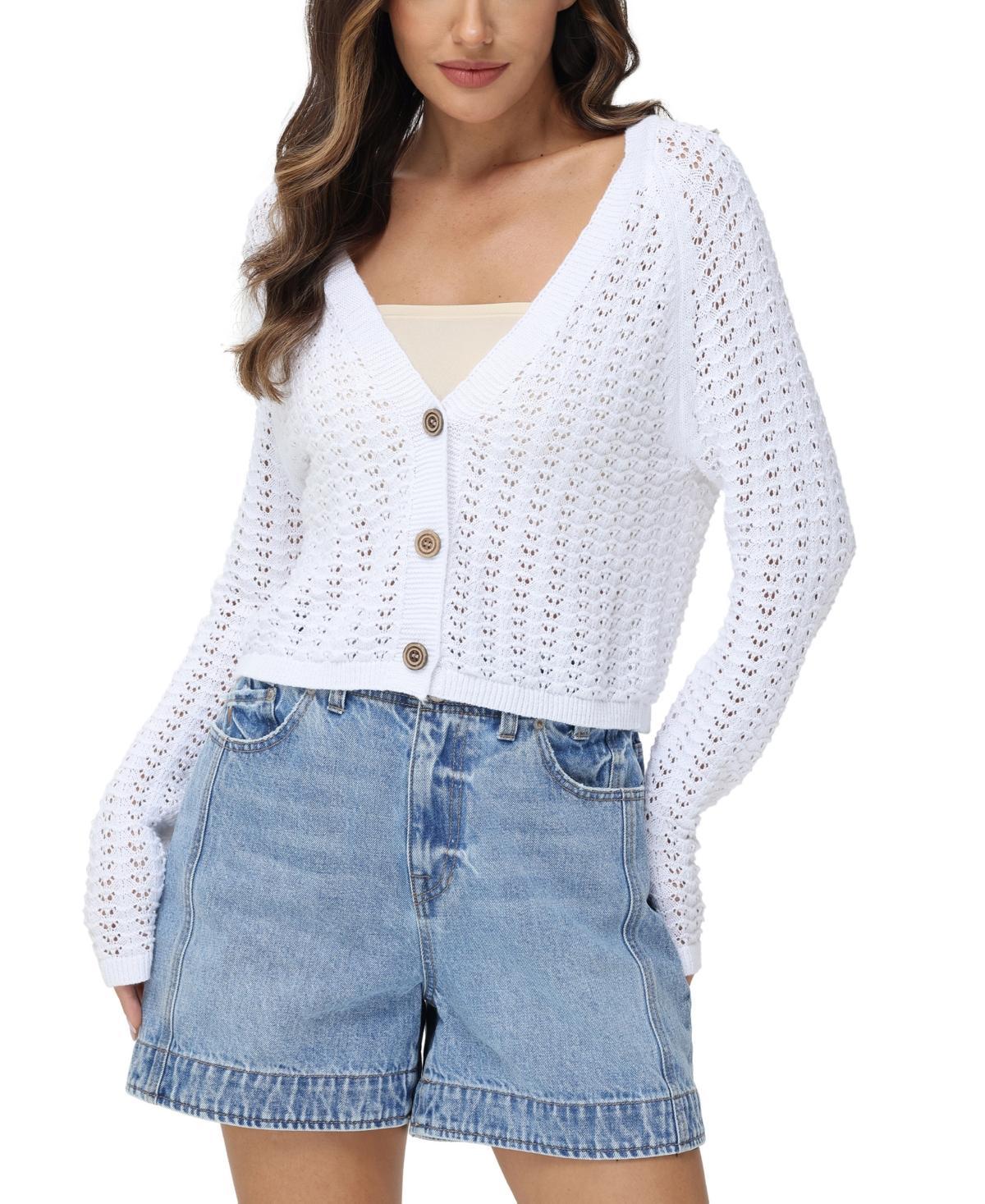 Frye Womens Cotton Pointelle Cropped Cardigan Product Image