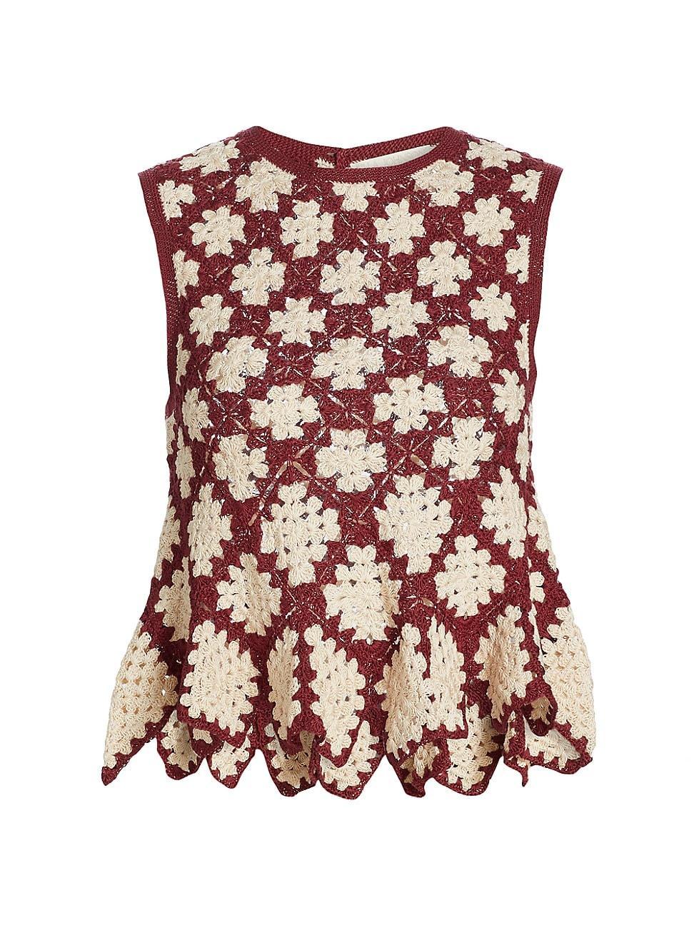 Womens Boden Geometric Crochet Peplum Top Product Image